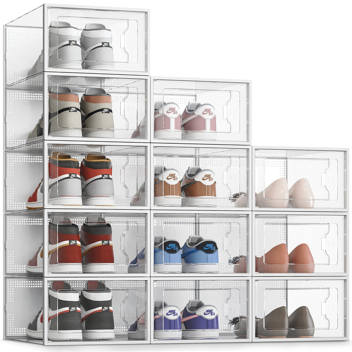 SEE SPRING 12er Set faltbare Schuhboxen Organizer, stapelbar - Für Schuhe bis Grösse 46 - Kunststoff