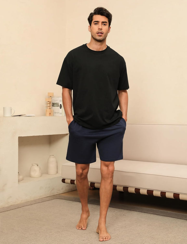 Nieery Schlafanzughose Herren kurz Pyjamhose Männer Schlafhose aus Baumwolle Nachtwäsche Pyjamshorts