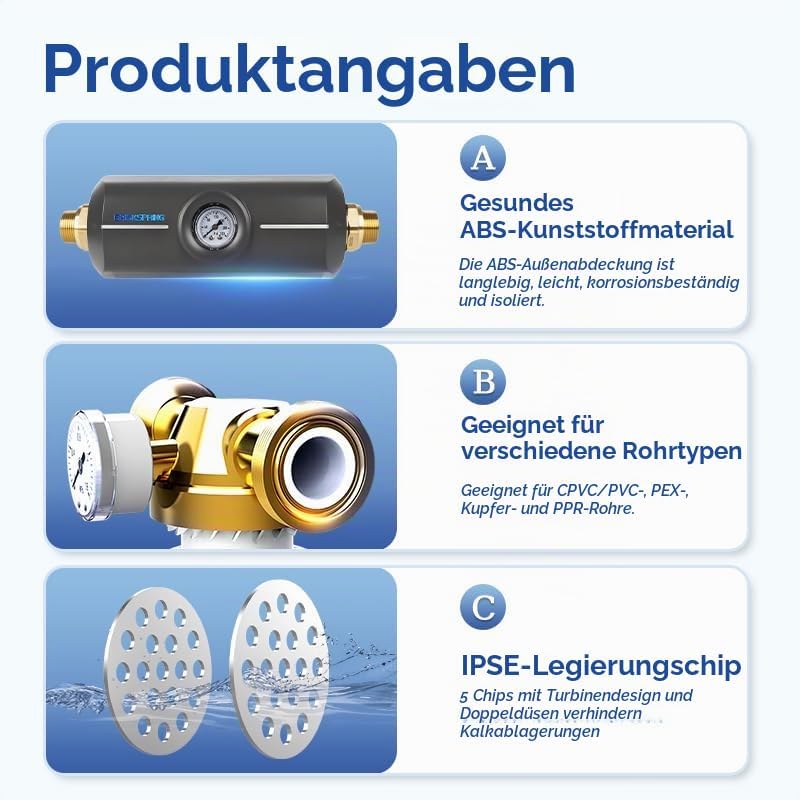 Wasserenthärter, Wasserentkalker 1“ Anschluss Warmwasserbereiter-wasser, 5 m³/h, verhindert Kalkabla