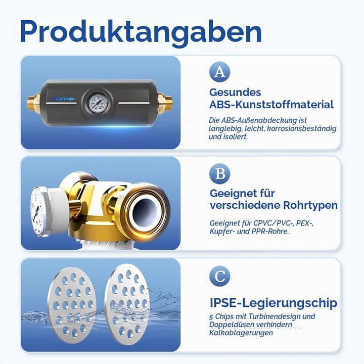 Wasserenthärter, Wasserentkalker 1“ Anschluss Warmwasserbereiter-wasser, 5 m³/h, verhindert Kalkabla