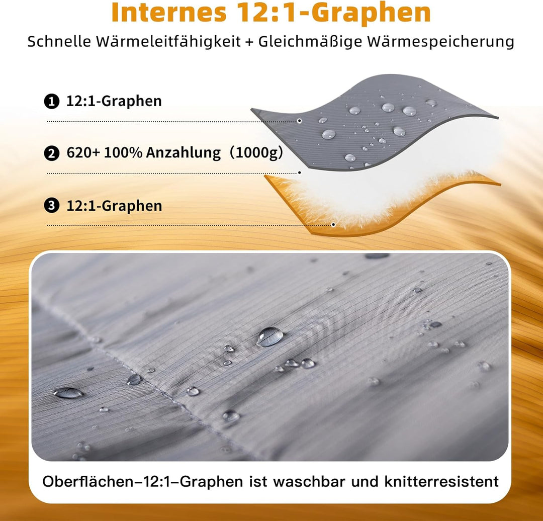 daunenschlafsack verfügt über EIN Graphenfutter und eine 620FP Füllkraft von Entendaunen, 4-Jahresze