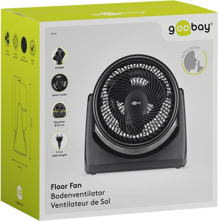 goobay 59516 Leistungsstarker Bodenventilator Ø 23 cm (9 Zoll) / Schwenkbare Oszillation / 30W Elekt