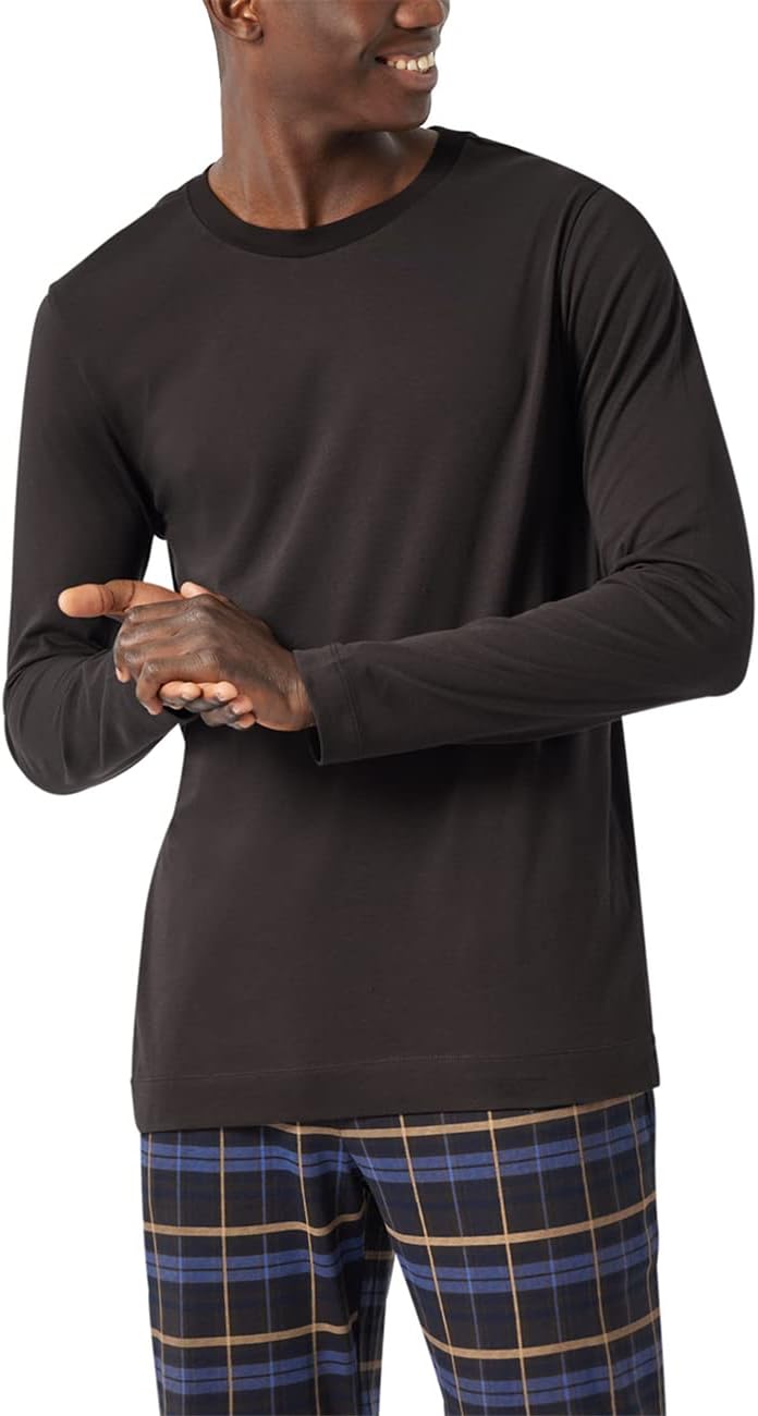 Schiesser Herren Langarmshirt Rundhals Pyjamaoberteil 48 Dunkelbraun, 48 Dunkelbraun