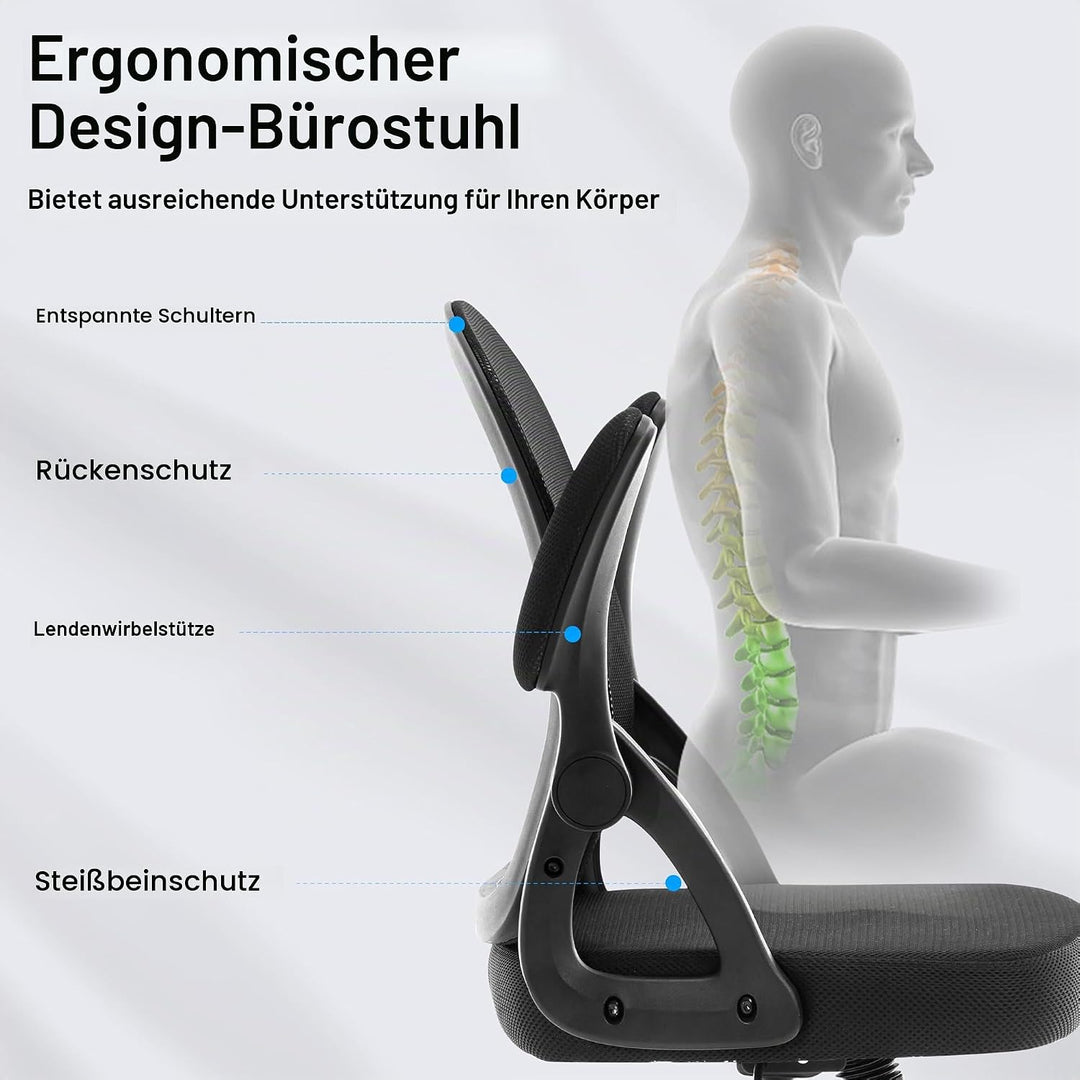 Fizzin Ergonomischer Bürostuhl Schwarz Schreibtischstuhl, 150 kg | Mesh Drehstuhl mit gepolsterten k