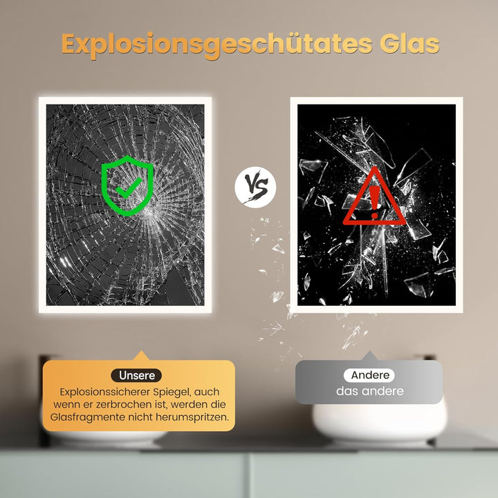 YOLEO Badspiegel mit Beleuchtung 100x80cm, Badezimmerspiegel LED mit Steckdose, Wandspiegel mit Touc