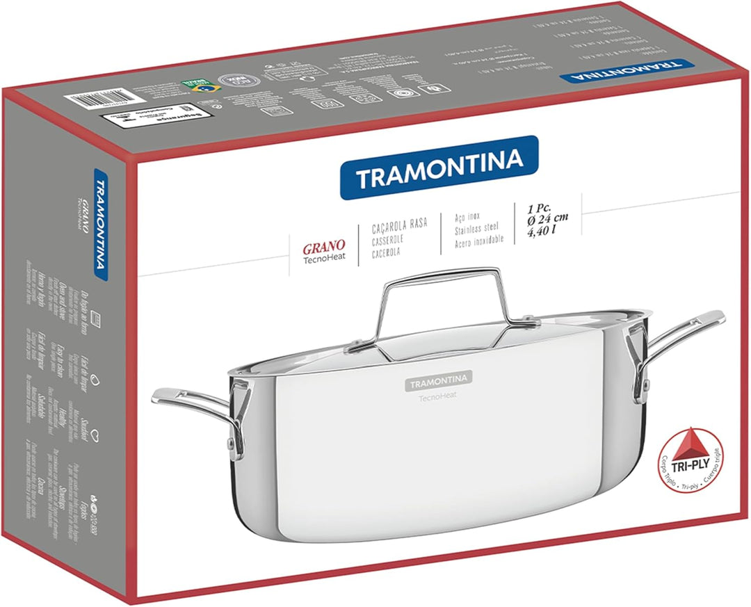 Tramontina GRANO Bratentopf ø 24 cm - 4,4 Liter, Edelstahl, Induktion, ofenfest Bratentopf Ø24 cm, B