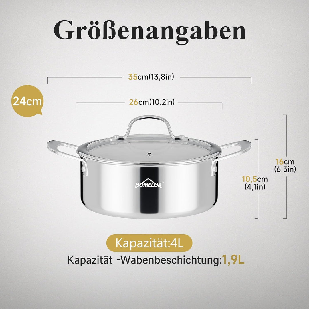 Töpfe Induktion 24cm 4L Topf Edelstahl Kochtopf,Töpfe mit Wabenstruktur Beschichtete,Kochtopf Indukt