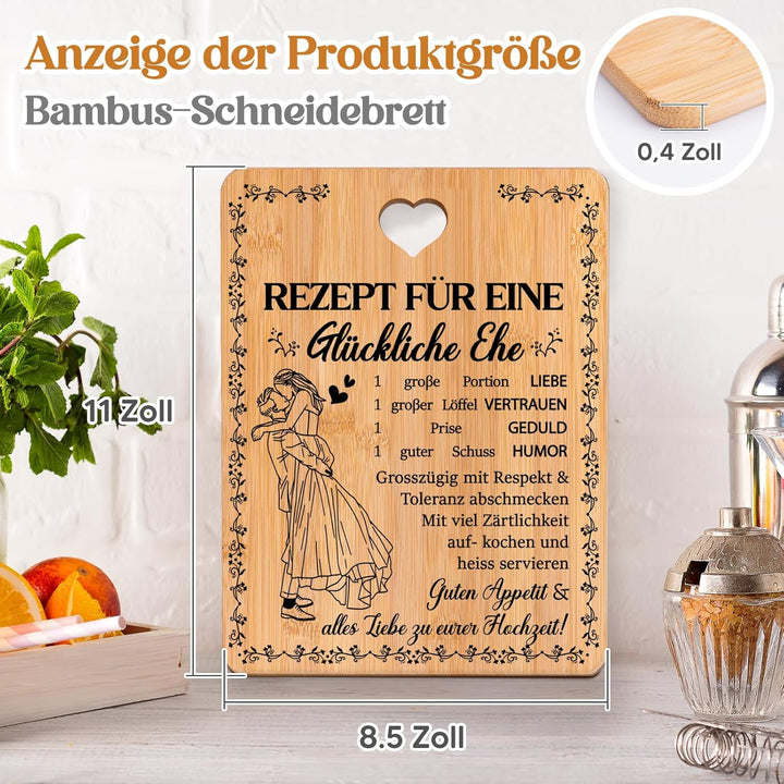 Hochzeitsgeschenke für Brautpaar, Hochzeitsgeschenk - Bambus Schneidebrett, “Rezept für eine Glückli