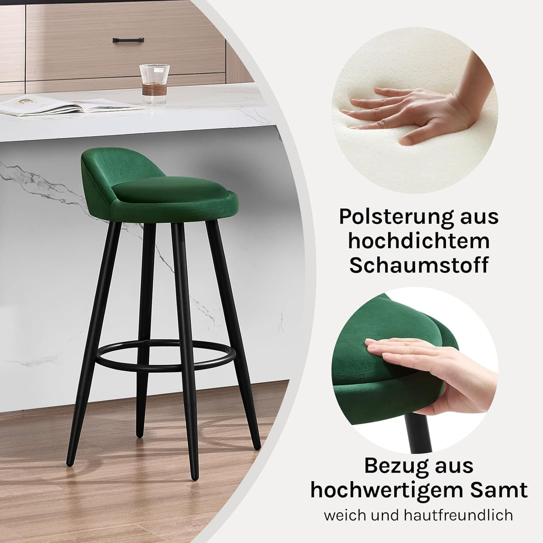 WOLTU Barhocker 2er Set, Barstuhl Küchenhocker, hoher Hocker mit Rückenlehne Fussstütze, aus Samt Me