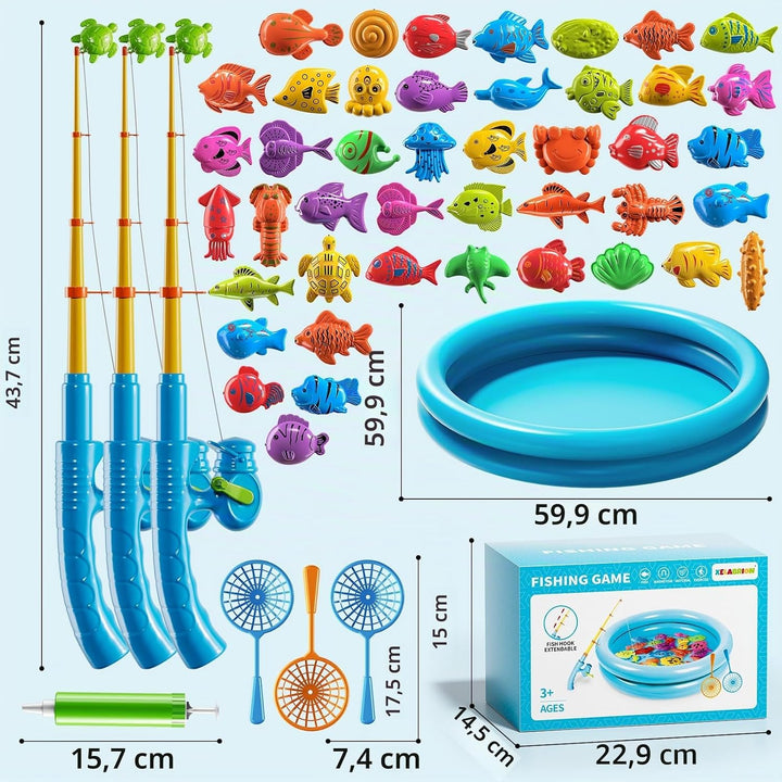 Magnetisches Angelspiel mit aufblasbarem Pool für Kinder 3–8 Jahre | Angelrute &amp; Netz enthalten, Bil