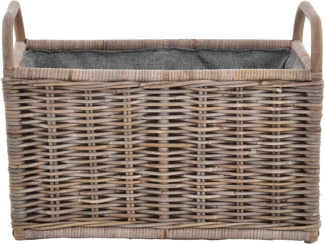 Holz Tragekorb mit Griffen Holzkorb mit Inlett Aufbewahrung Rattan Korb mit Henkel (Gross, Grau Natu