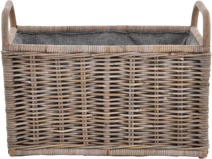 Holz Tragekorb mit Griffen Holzkorb mit Inlett Aufbewahrung Rattan Korb mit Henkel (Gross, Grau Natu
