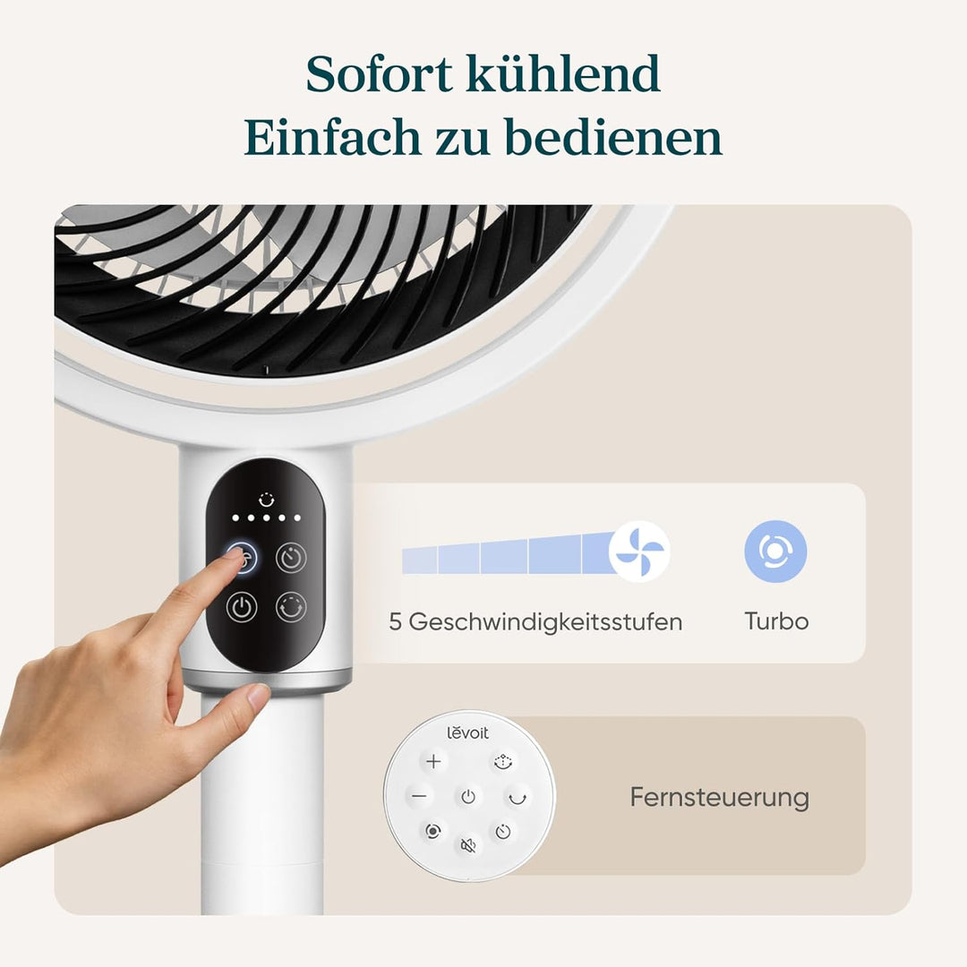 Levoit Standventilator mit DC Motor, 20dB leiser Ventilator, 1740m³/h Luftstrom, 24m Reichweite, 6,5