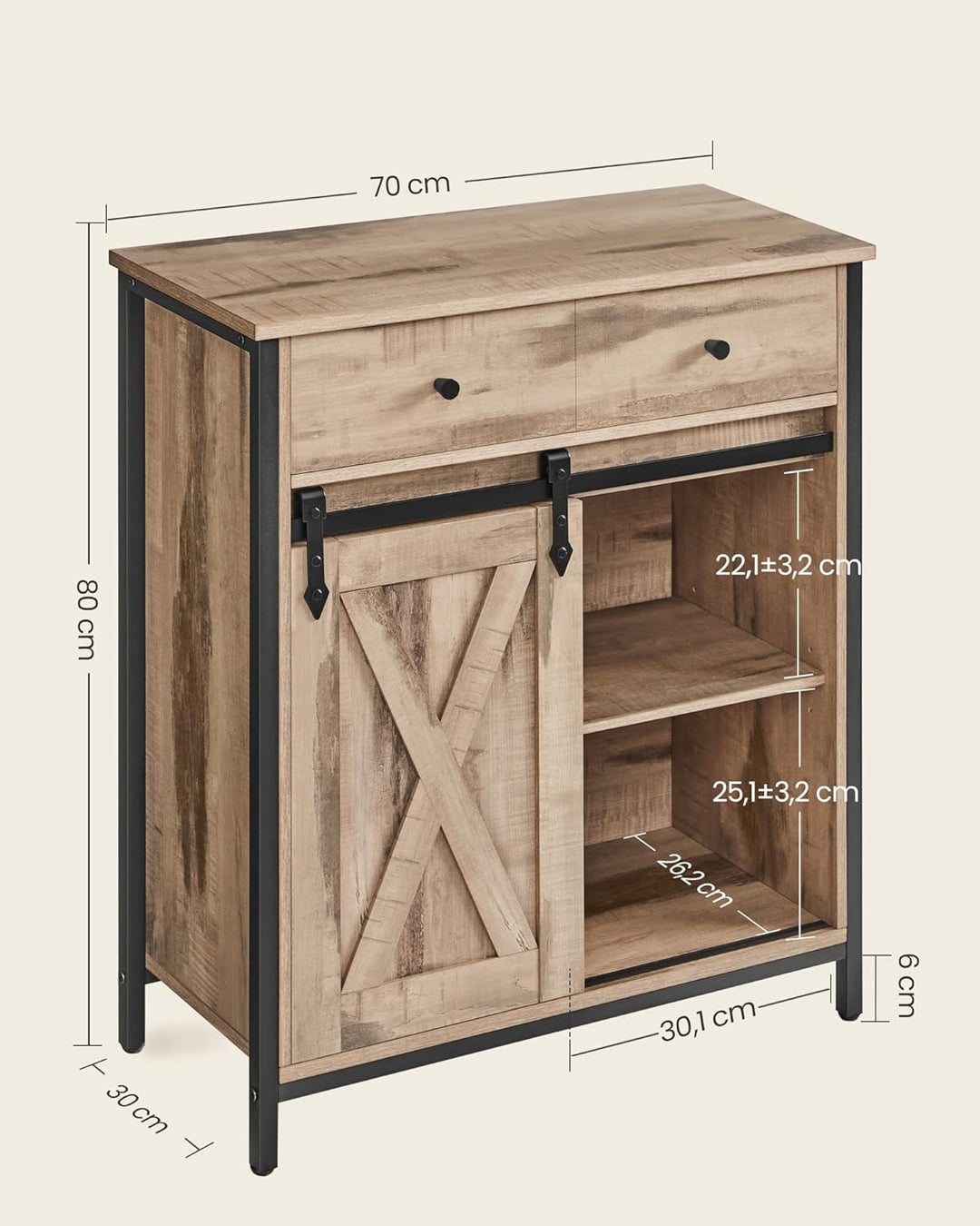 VASAGLE Sideboard, Küchenschrank, Aufbewahrungsschrank, mit Schiebetür, 30 x 70 x 80 cm, verstellbar