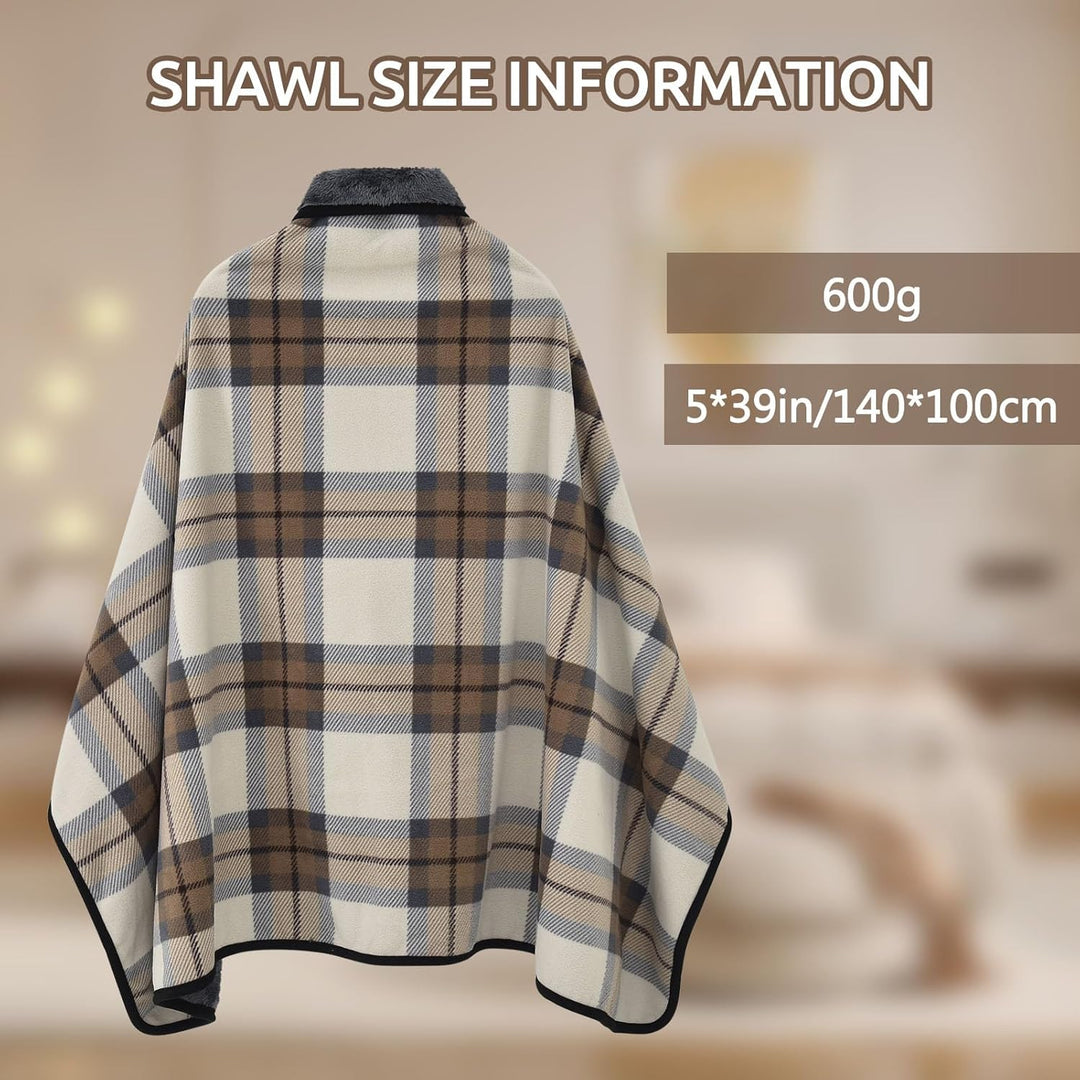 Damen Poncho Fleece Tragbare Decke, Karierte Schossdecke Bequemer Poncho Plüschdecken Überwurf Schal