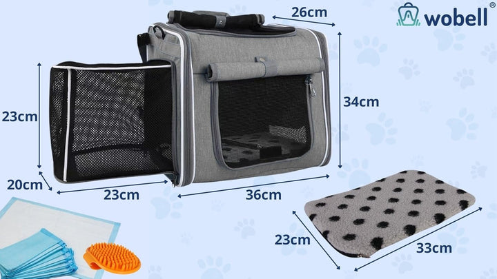 Transportrucksack 4in1 für Tiere bis 5,5 kg, 34x36x26 cm, mit Matte und Bürste, grau