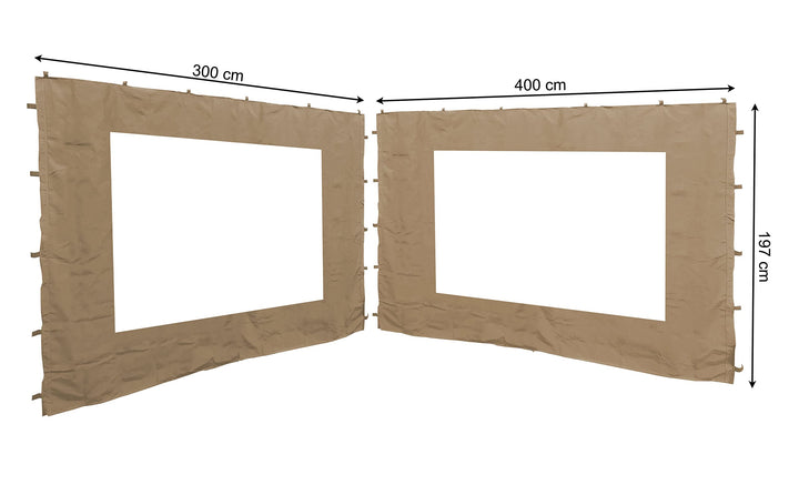 QUICK STAR 2 Seitenteile 300 / 400x197cm mit PE Fenster für Pavillon 3x4m Seitenwand Sand