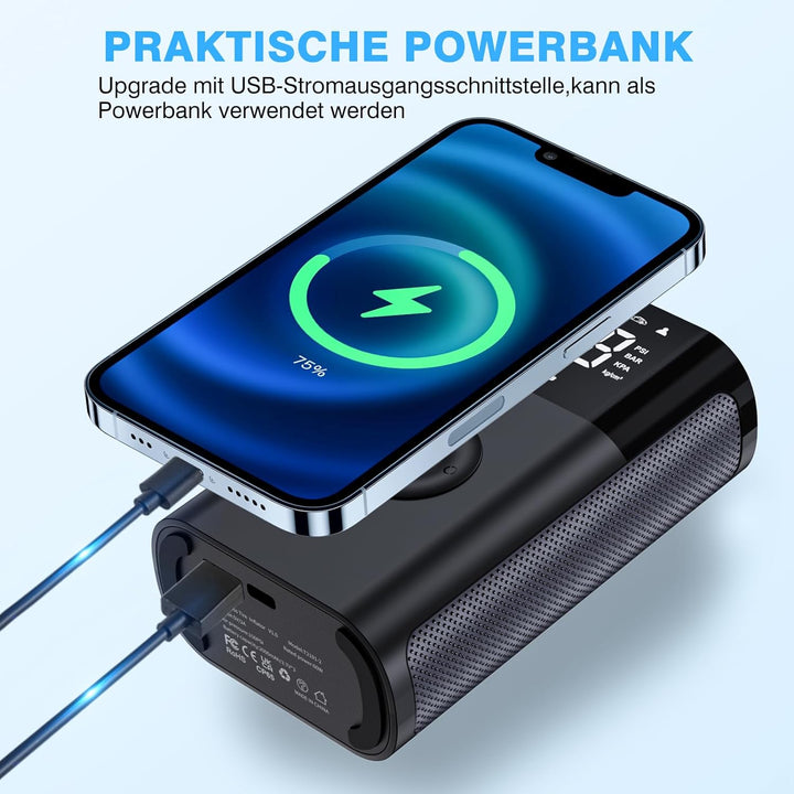 CARSUN Elektrische Luftpumpe,150PSI Fahrradpumpe Elektrisch,Tragbare Akku Luftpumpe,Akku Kompressor