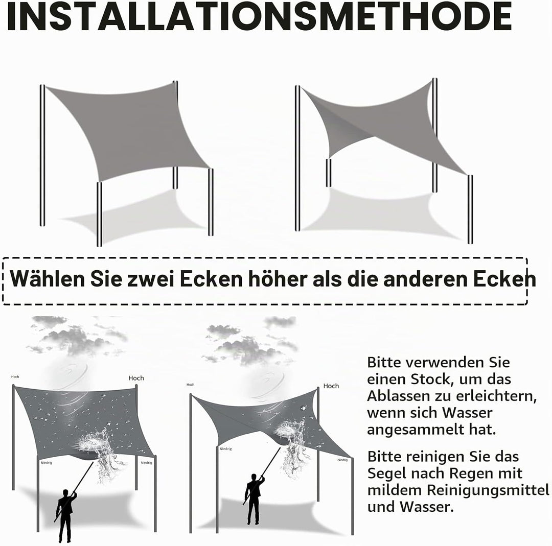 Sonnensegel Sonnenschutz inkl Befestigungsseile PES Polyester Wasserdicht 2 x 2m Quadrat Sonnensegel