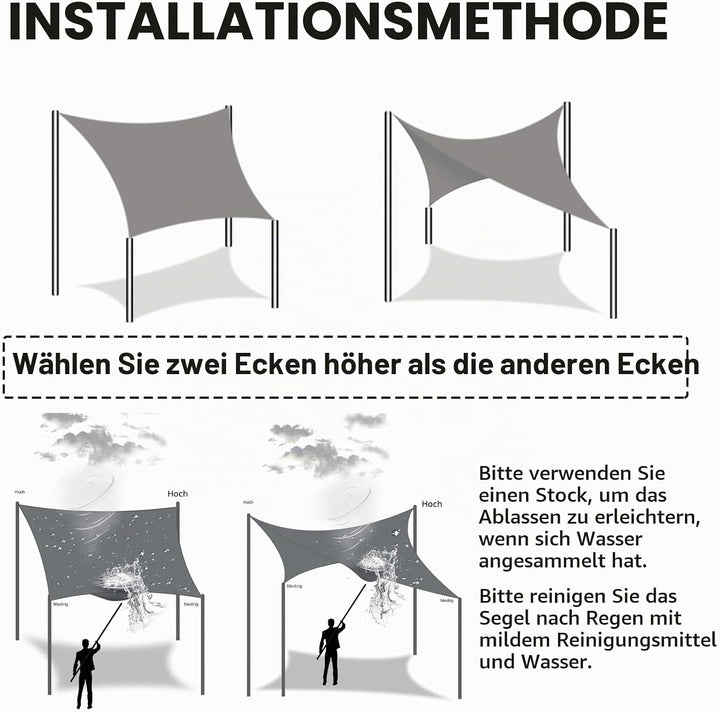 Sonnensegel Sonnenschutz inkl Befestigungsseile PES Polyester Wasserdicht 2 x 2m Quadrat Sonnensegel