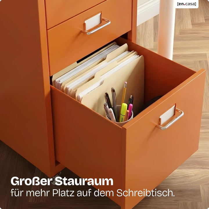 [en.casa] Rollcontainer Kökar Schubladenschrank Metall Aktenschrank mit 3 Schubladen Bürowagen mit R