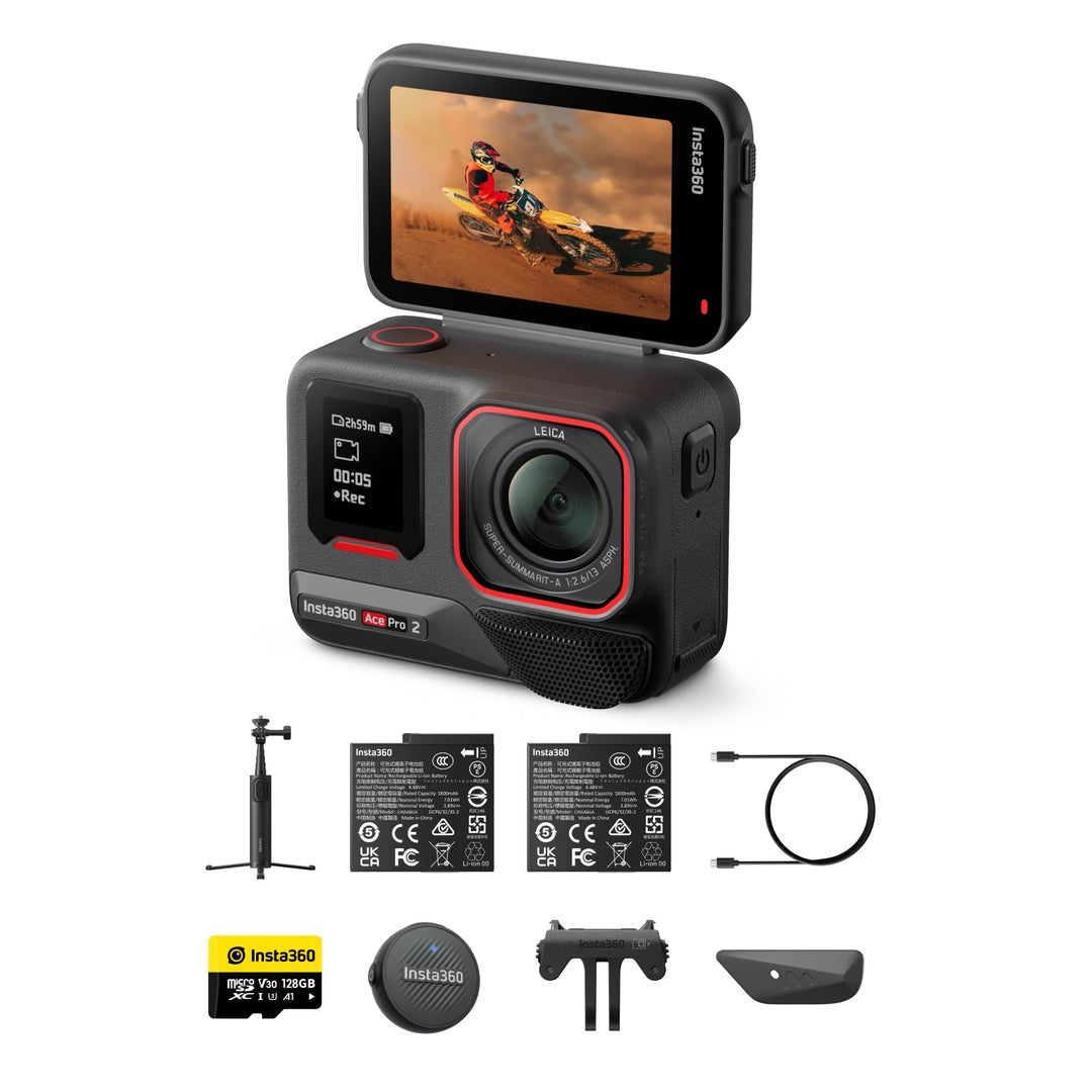 Insta360 Ace Pro 2 Vlog Bundle- 8K wasserdichte Actionkamera mit Leica entwickelt, 1/1,3" Sensor, Du