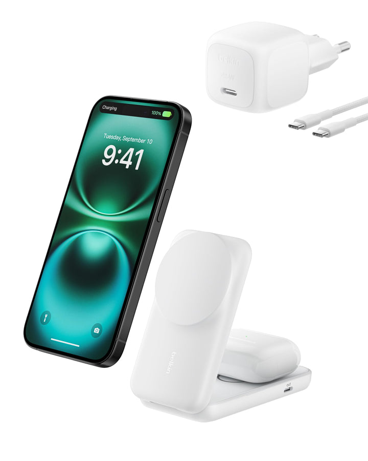Belkin UltraCharge Qi 2.2 Ladestation 2 in 1, 25W, Ladegerät MagSafe Kompatibel, Induktive Ladestati