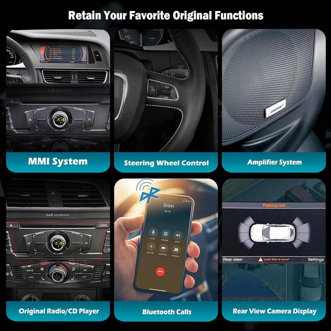 Erisin 8-Kern 4GB+64GB Qualcomm 8.8 Zoll Android 14 Autoradio mit GPS Navi für Audi A4 S4 RS4 2009-2