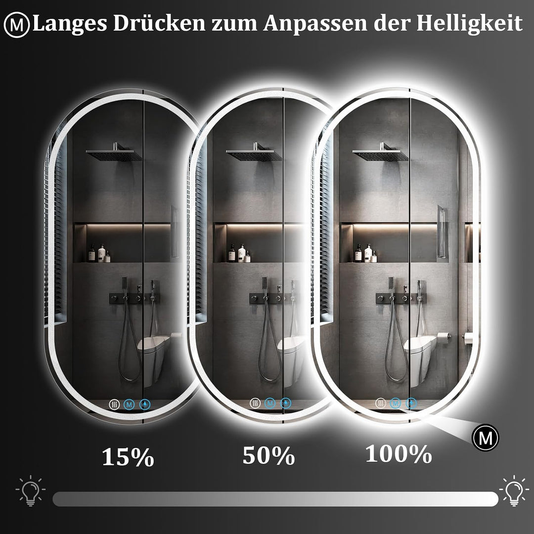 XRAMFY Badspiegel mit Beleuchtung LED 96×55CM Anti-Beschlag Badezimmer Wandspiegel Badezimmerspiegel