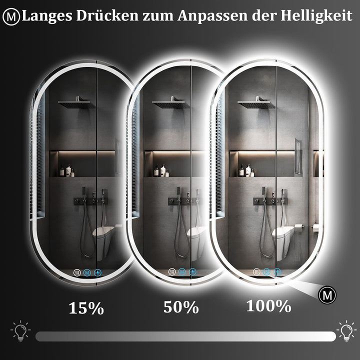 XRAMFY Badspiegel mit Beleuchtung LED 96×55CM Anti-Beschlag Badezimmer Wandspiegel Badezimmerspiegel