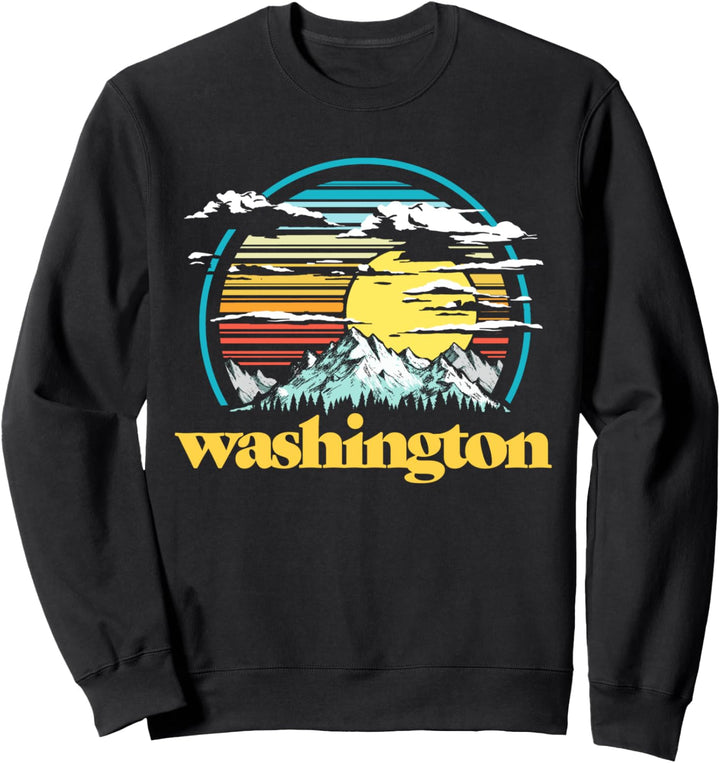 Retro State of Washington Vintage 80s Style Mountains & Sun Sweatshirt