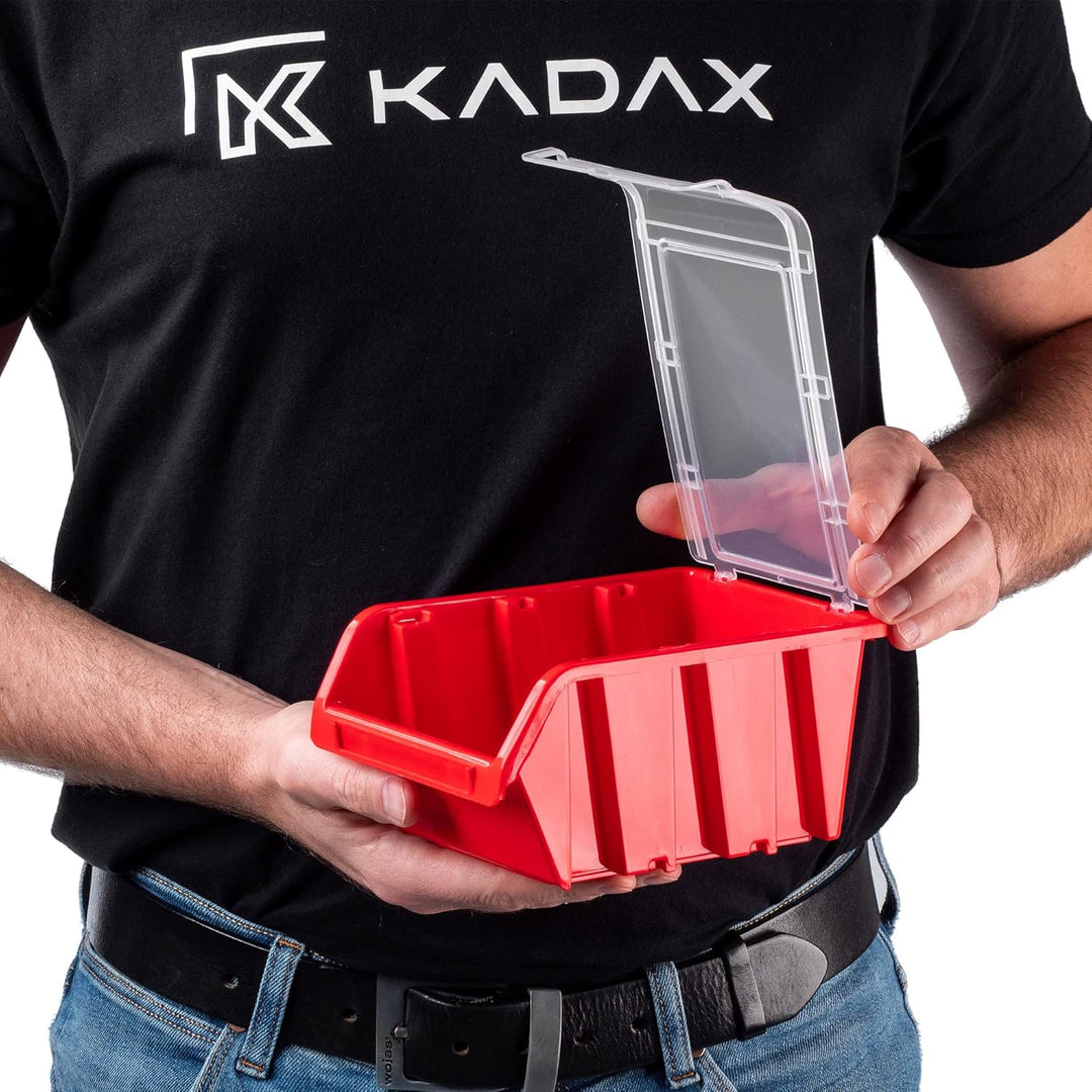KADAX Stapelkiste mit Deckel, Lagerbox aus PP Kunststoff, Sichtlagerbox in verschiedenen Grössen und