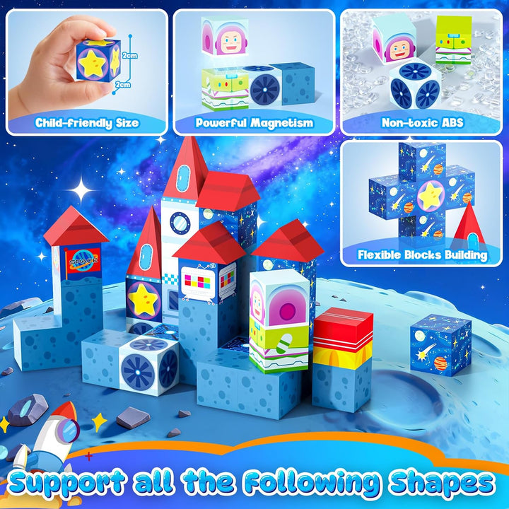 tinytrek Magnetische Bausteine Reisespielzeug für Kinder 36 Stück Tragbare Reise Mini-Magnetbaustein
