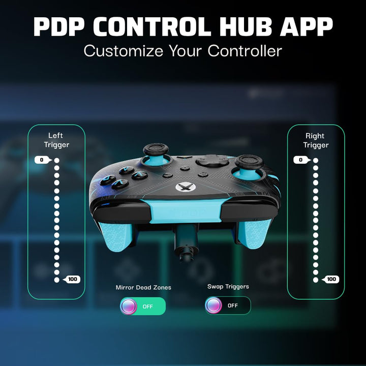 PDP Xbox REMATCH GLOW Wired controller TITAN STEEL Schwarz Blau, Schwarz Blau