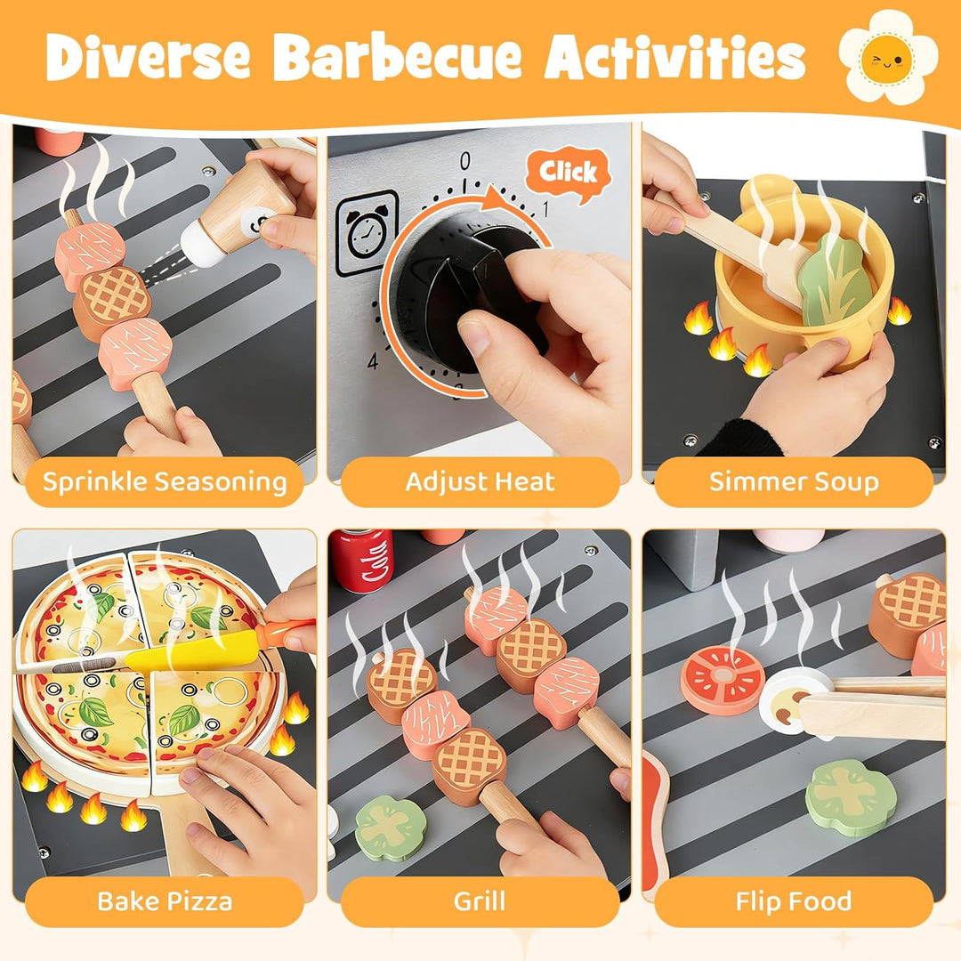 FANTASK Kindergrill Spielzeug, Barbecue Grill mit Grillbesteck & Spiel-Lebensmitteln, Matschküche mi