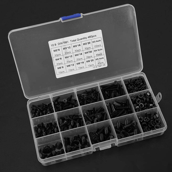 460pcs M3 M4 M5 Senkkopfschraube Senkkopfdiele Gewindeschneidschrauben Drive Cup-Point Stellschraube