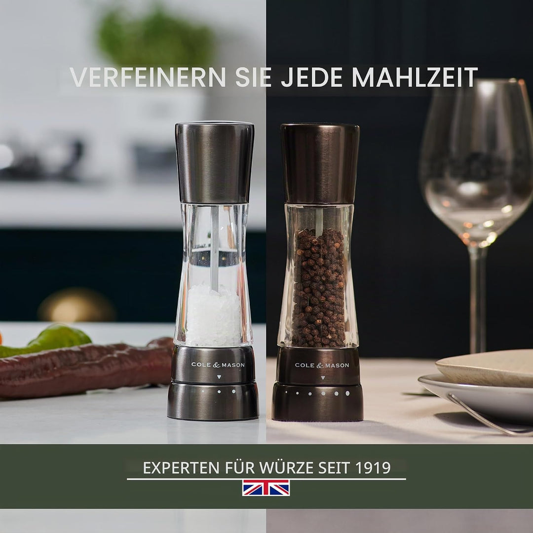 Cole &amp; Mason H59428G Derwent Gunmetal Grau Salz und Pfeffer Mühle, 2er Set Manuell, Edelstahl/Acryl,
