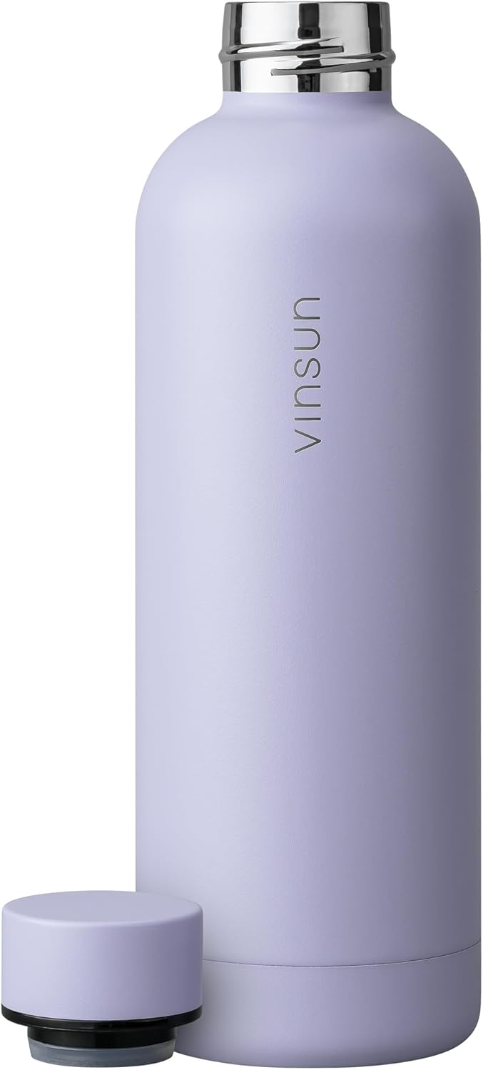 Vinsun Trinkflasche Edelstahl lila 500ml - doppelwandig isoliert, auslaufsicher, Kohlensäure geeigne
