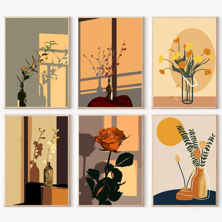 JATOK 6 Stück Malen Nach Zahlen Erwachsene, Paint by Numbers Malen Nach Zahlen, DIY Rosen mit Pinsel