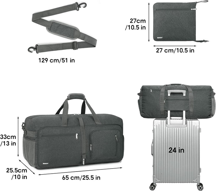 WANDF Reisetasche 65L mit Schuhfach Faltbare Weekender-Reisetasche Handgepäck für Männer Frauen (Gra