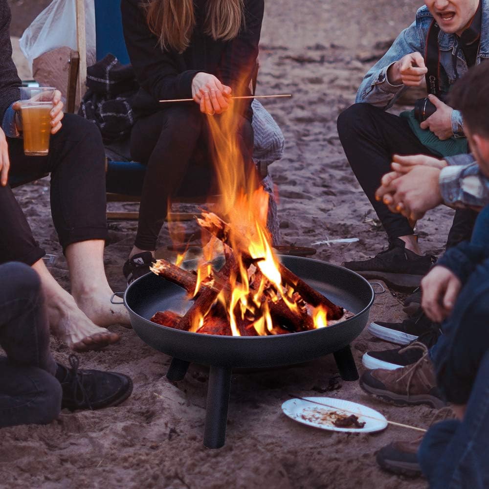 Daromigo Feuerschale Ø 80 cm, mit 2 Griffen und 3 abnehmbaren Füssen, grosse Feuerschale und Feuerko