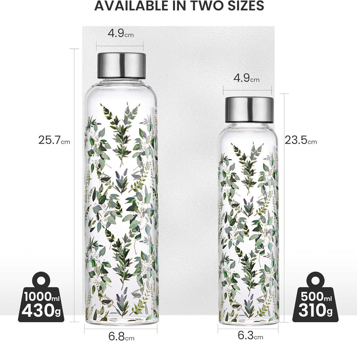1 liter Glasflasche Trinkflasche Glas Sport Borosilikat Glass Bottle Wasser Flasche mit Neopren-Hüll