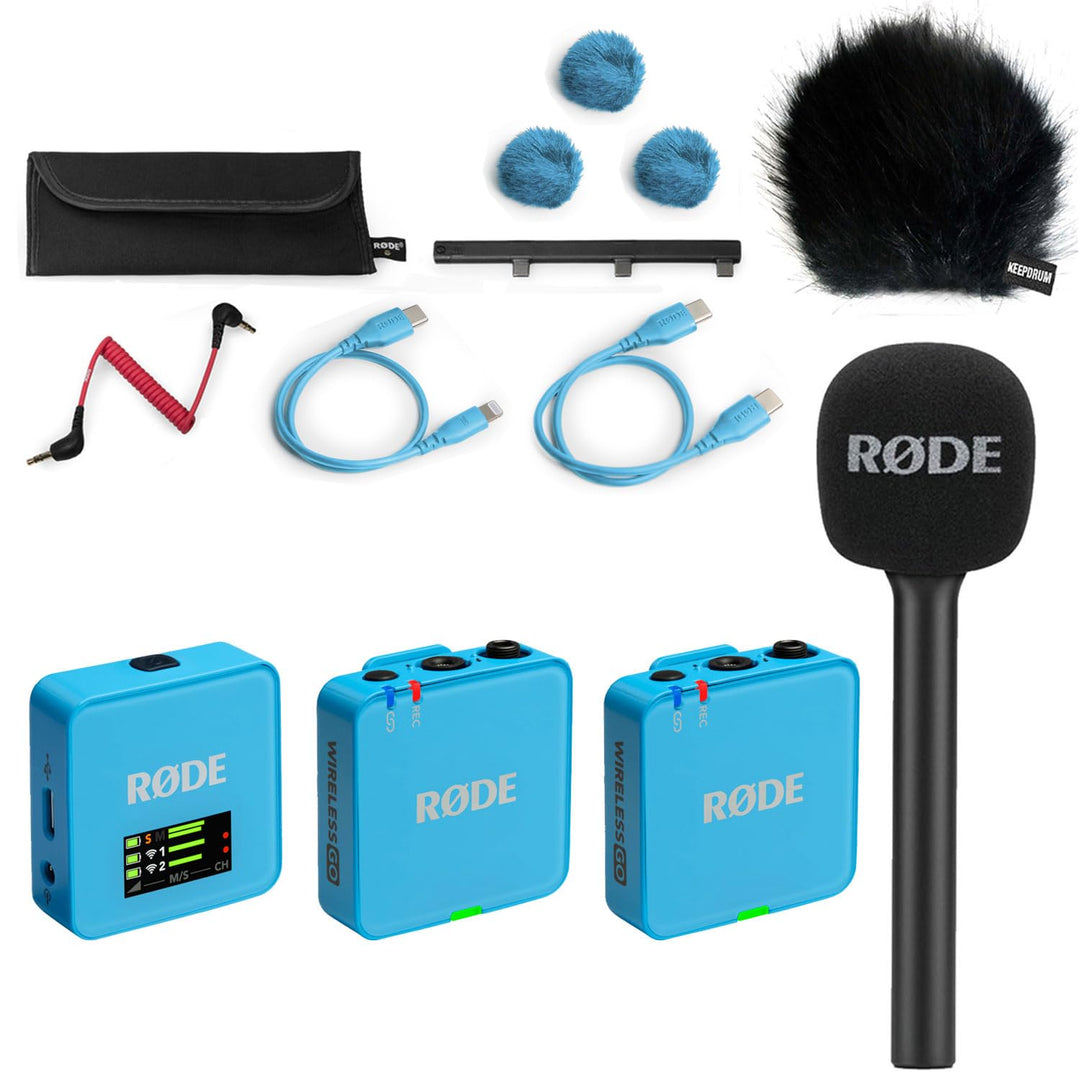 Rode Wireless GO Gen 3 Drahtloses 2-Kanal Mikrofon-Funksystem Blau mit Interview GO Handadapter und