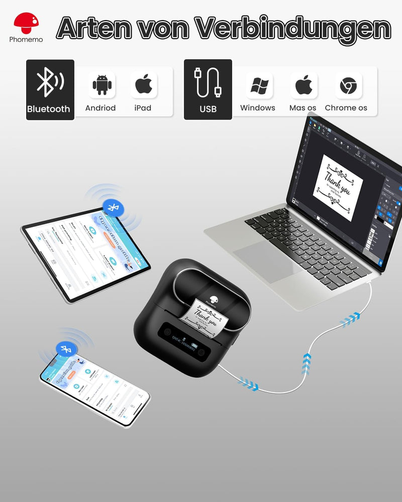Phomemo M220 Etikettendrucker Flaggschiff Thermo Etiketten Drucker,80mm Tragbarer Etikettendrucker B