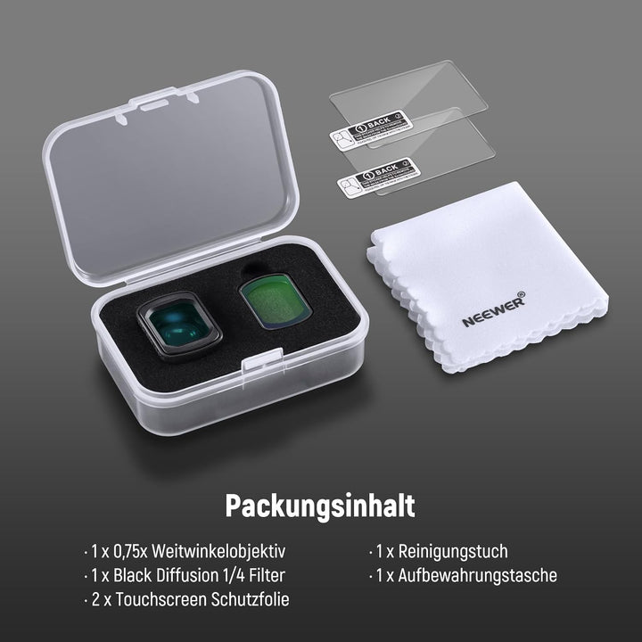 NEEWER Black Diffusion 1/4 Filter für einen filmischen Nebeleffekt mit 108° Weitwinkelobjektiv und D