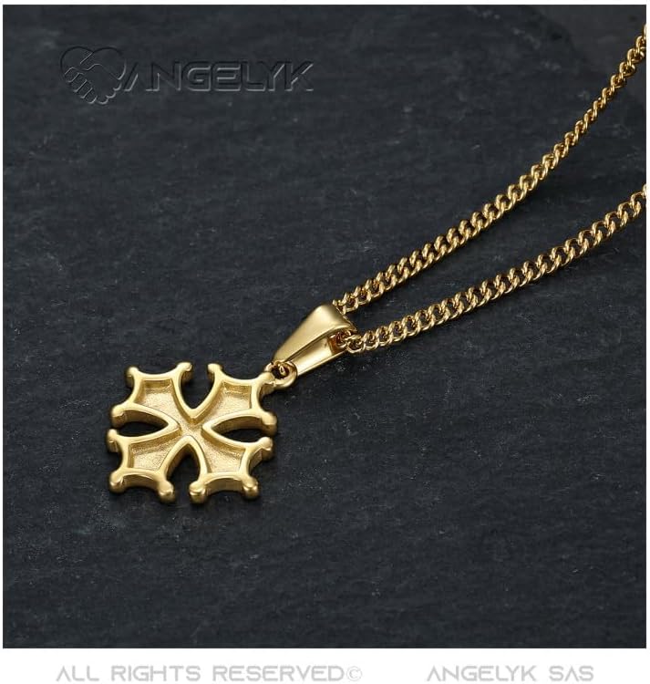 BOBIJOO JEWELRY - Pendentif Collier Femme Croix Occitane Cathare Toulouse Languedoc Acier inoxydable
