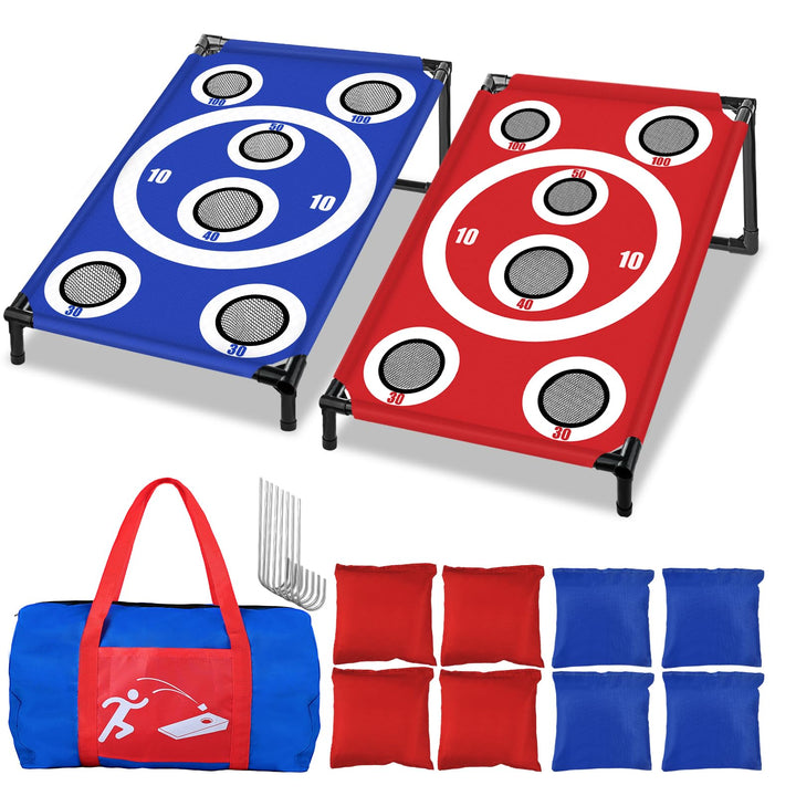 NZQXJXZ Cornhole Spiel Outdoor, Tragbar Cornhole Toss Set mit 8 Cornhole Säckchen und Tragetasche, I
