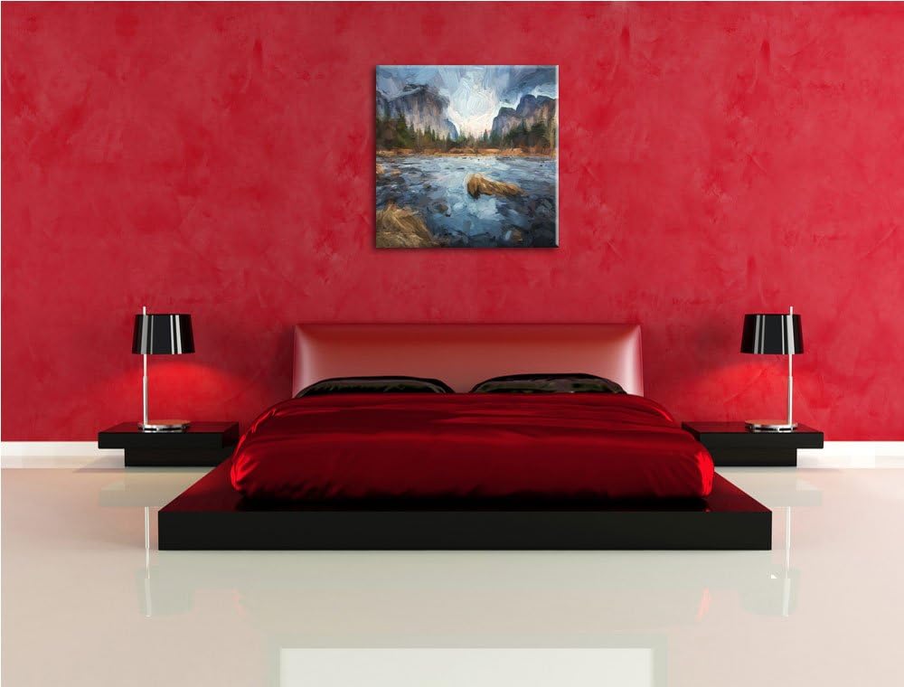 Pixxprint Prächtiger Fluss in den Bergen als Leinwandbild Quadratisch/Grösse: 70x70 / Wandbild/Kunst