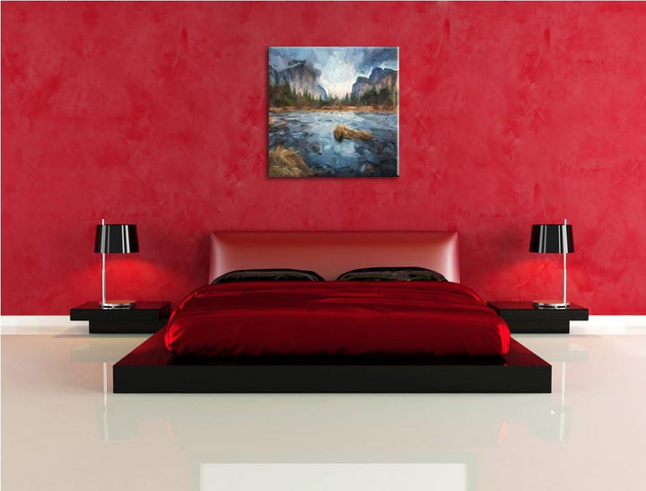 Pixxprint Prächtiger Fluss in den Bergen als Leinwandbild Quadratisch/Grösse: 70x70 / Wandbild/Kunst