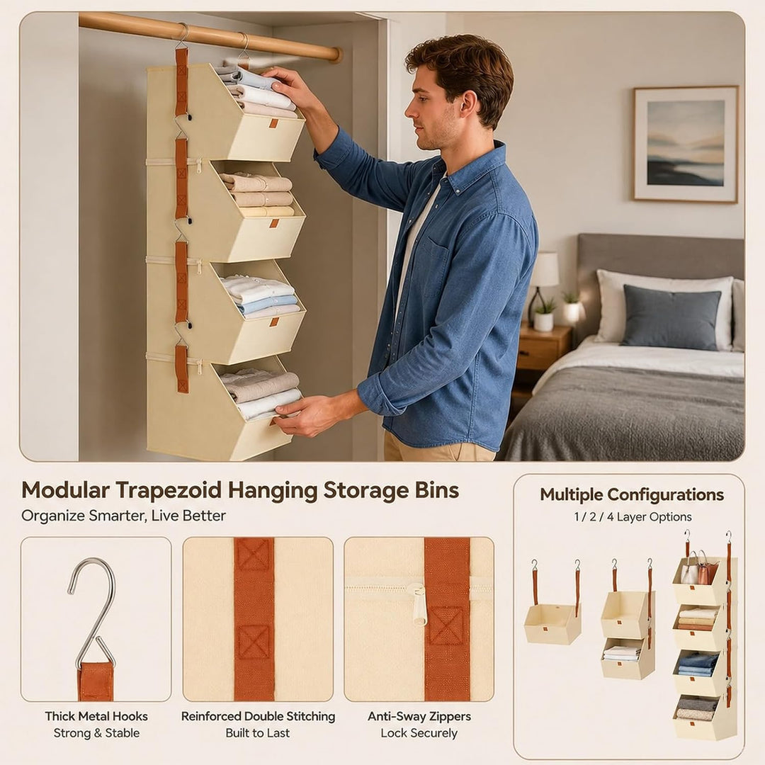 Hängeorganizer - 26 x 26 x 26 cm Hängender Schrank-Organizer mit 4 Etagen - Schrankeinsatz Kleidersc
